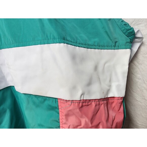 CSG 80s Retro Quarter Zip Pullover hooded Windbreaker Aqua/Pink Men's Size L - Picture 10 of 16